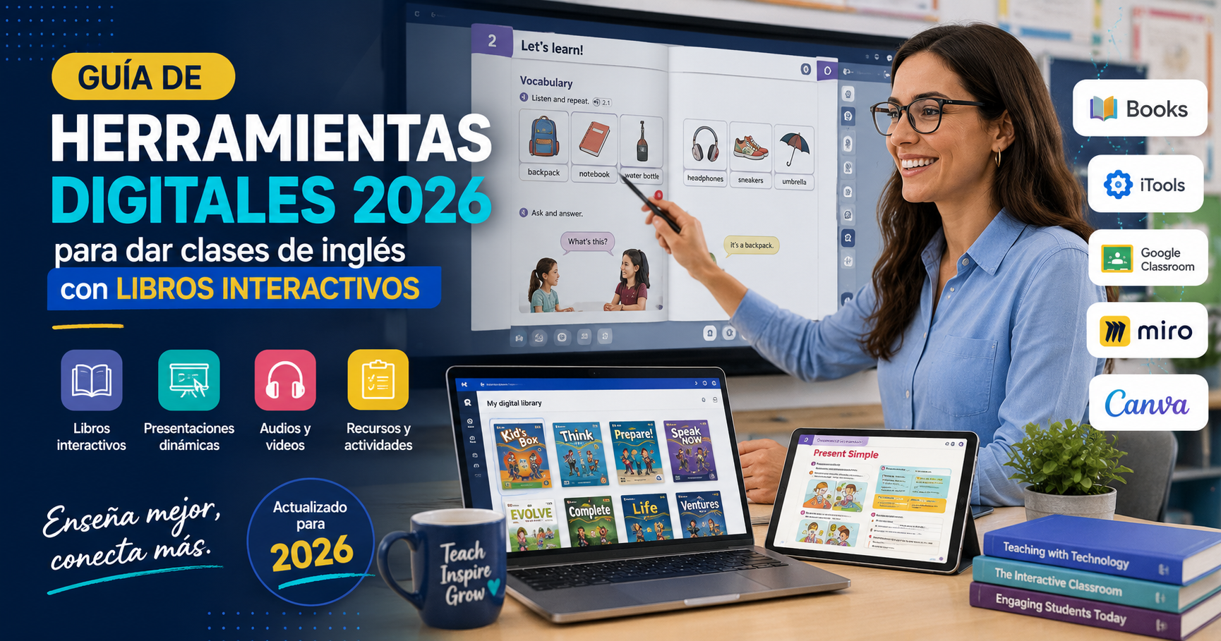 Guía de herramientas digitales 2026 para dar clases de inglés con libros interactivos